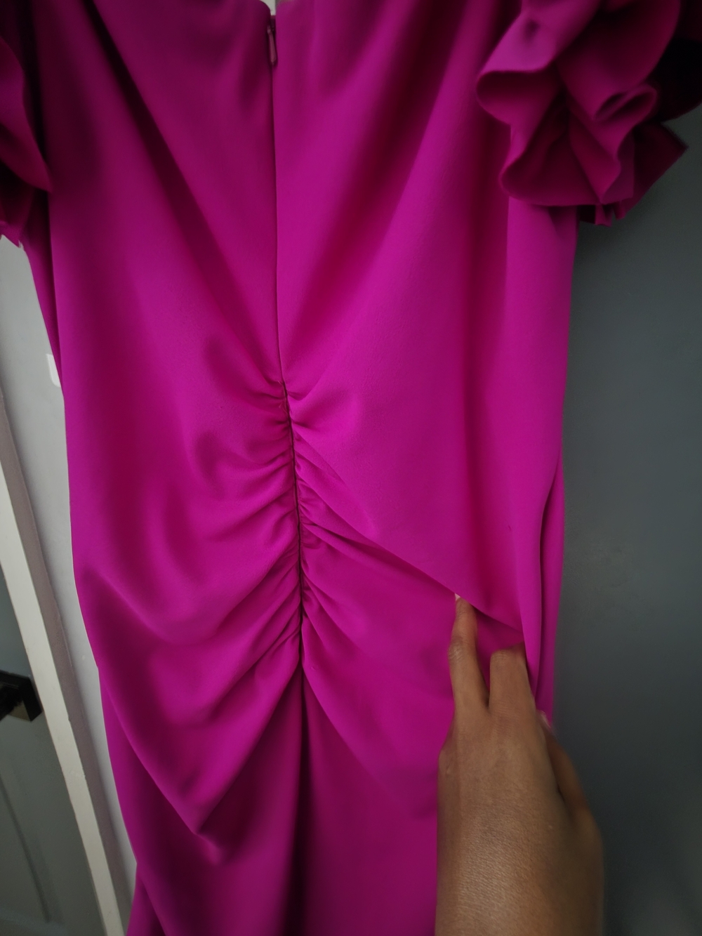 Xscape Fuchsia Off-Shoulder Ruffle Midi Dress - Picture 7 of 8